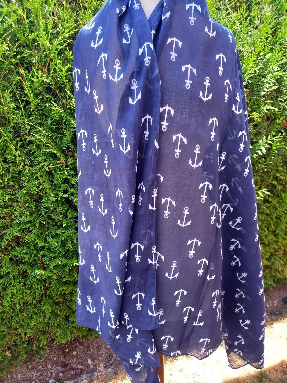 Paréo grand foulard ancre marine
